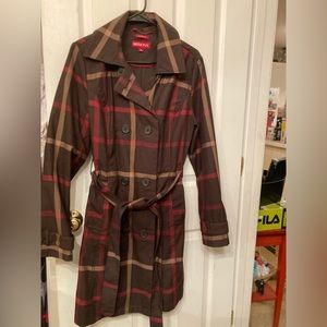 Brown plaid trench coat